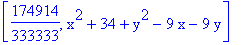 [174914/333333, x^2+34+y^2-9*x-9*y]